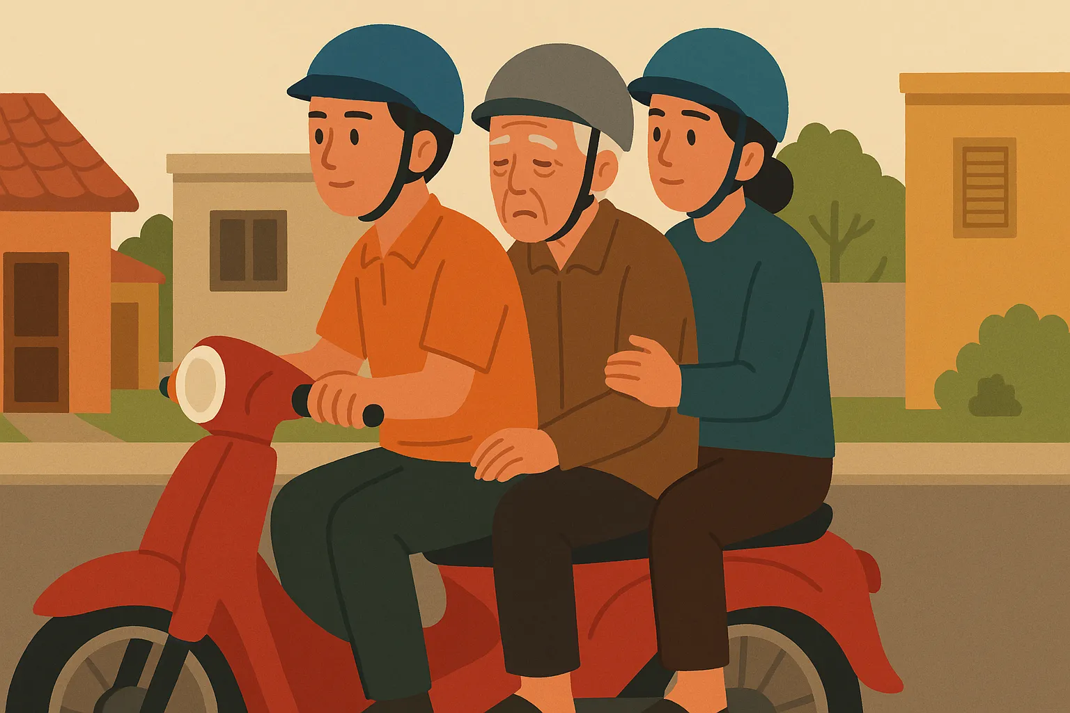 Người lái xe chở mẹ già đi khám bệnh