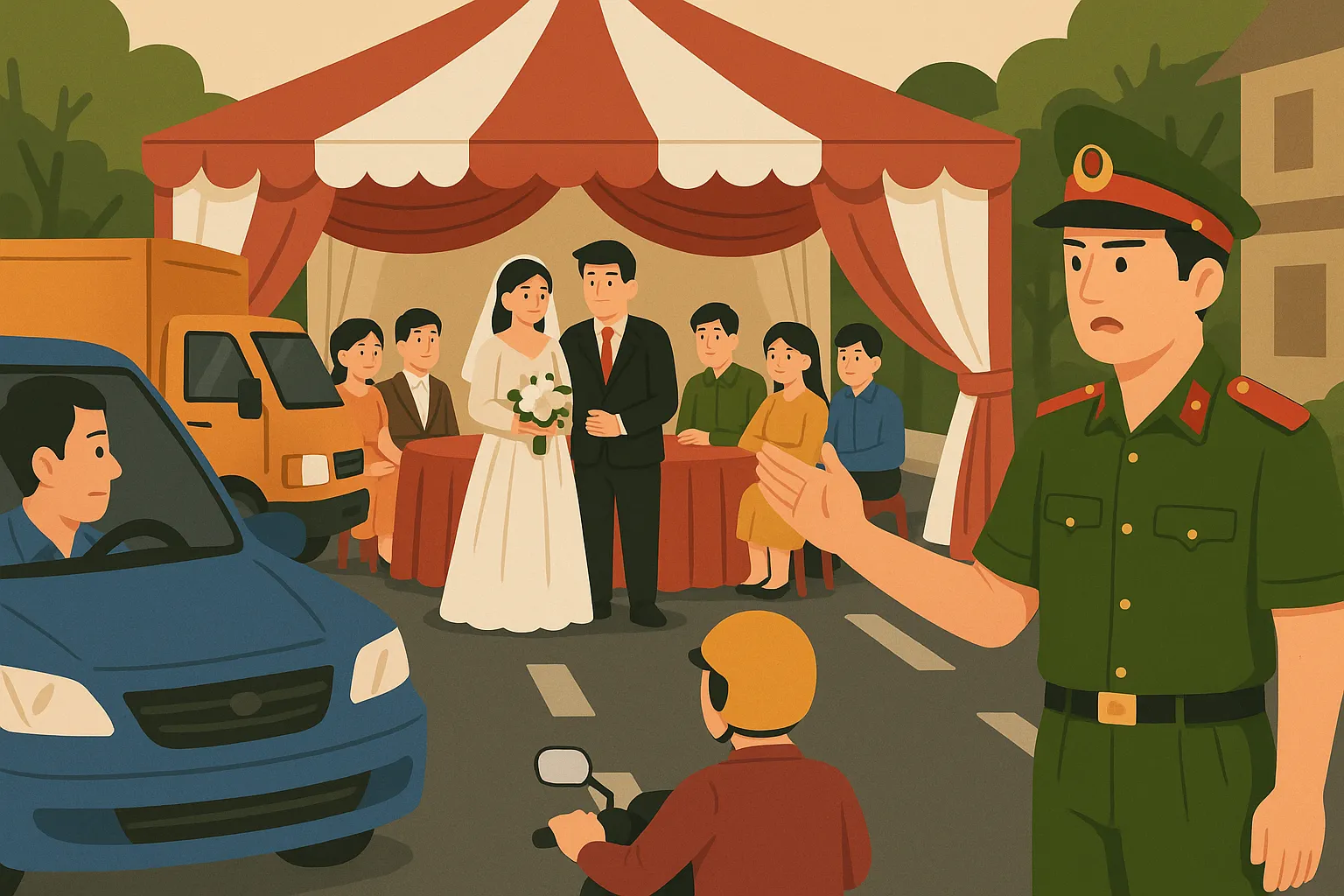 Dựng rạp đám cưới dưới lòng đường có bị xử phạt vi phạm hành chính không?