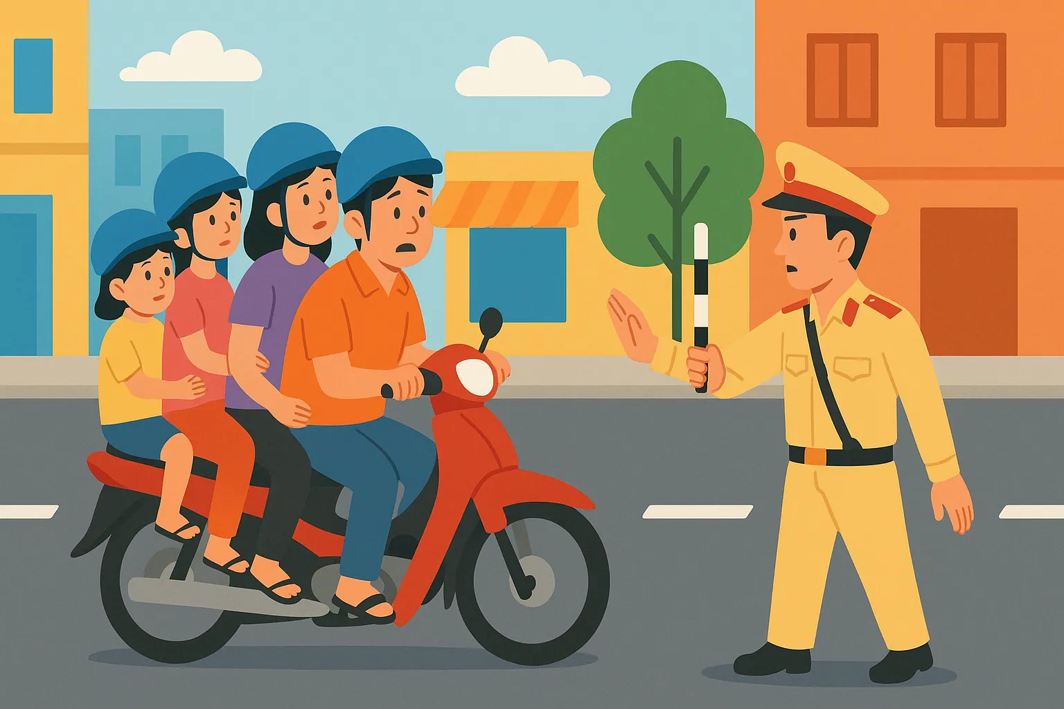 Thanh niên chở 3 người phía sau xe