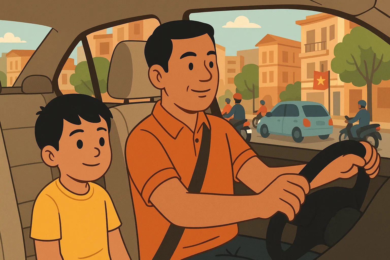 Có được chở trẻ em ngồi phía trước ô tô không?