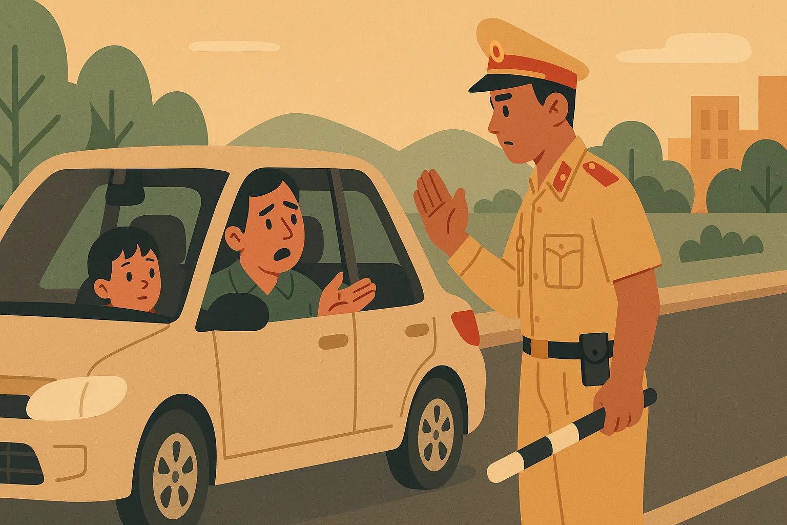 Tài xế chở con ngồi phía trước