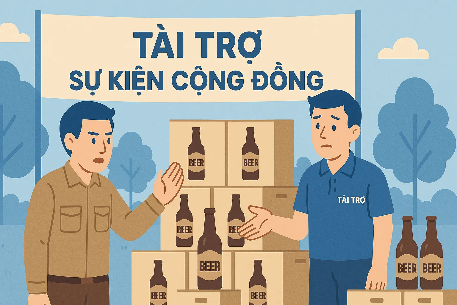 Có được tài trợ bằng hiện vật là rượu bia hay không?