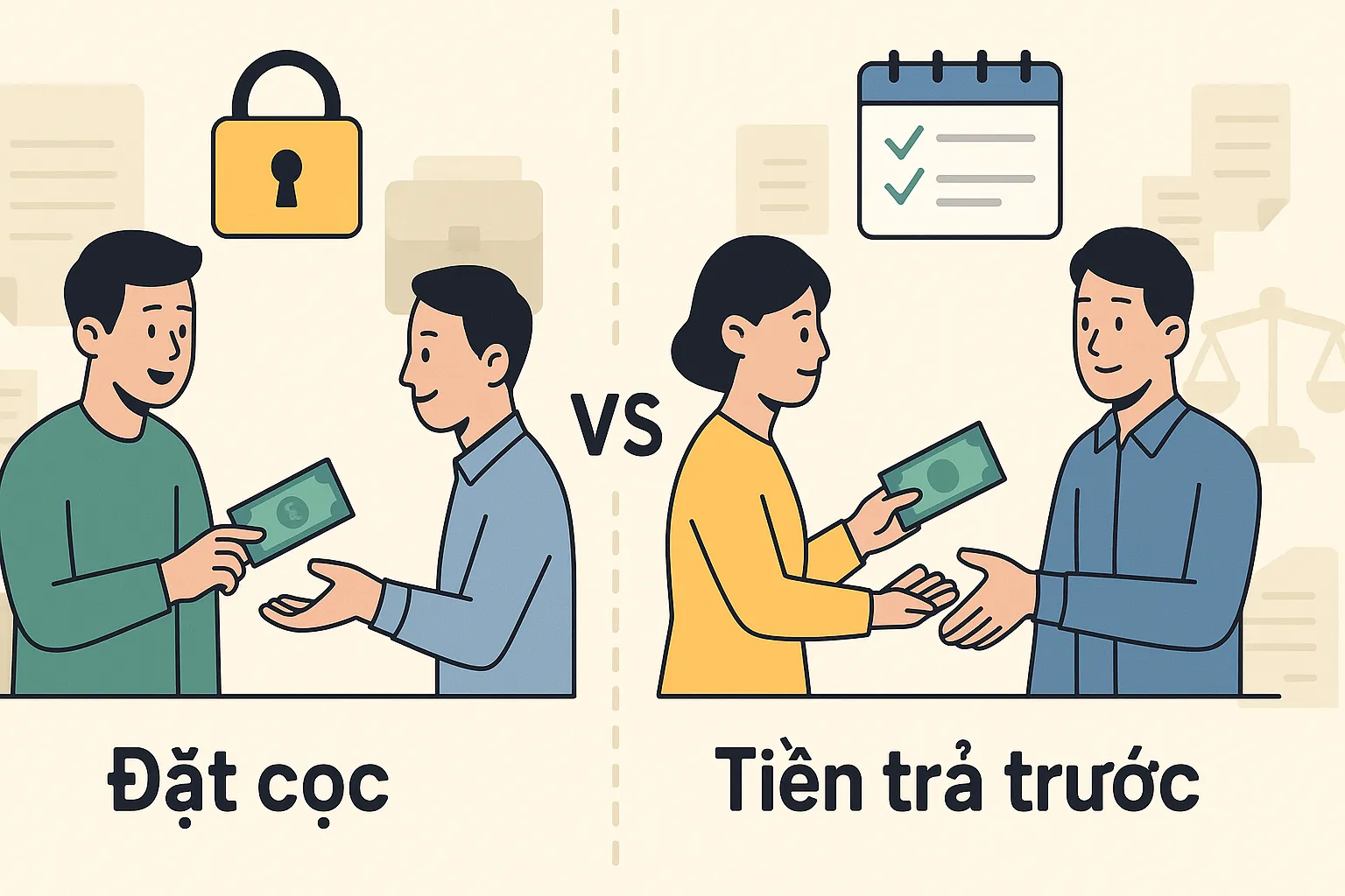 Phân biệt giữa đặt cọc và tiền trả trước