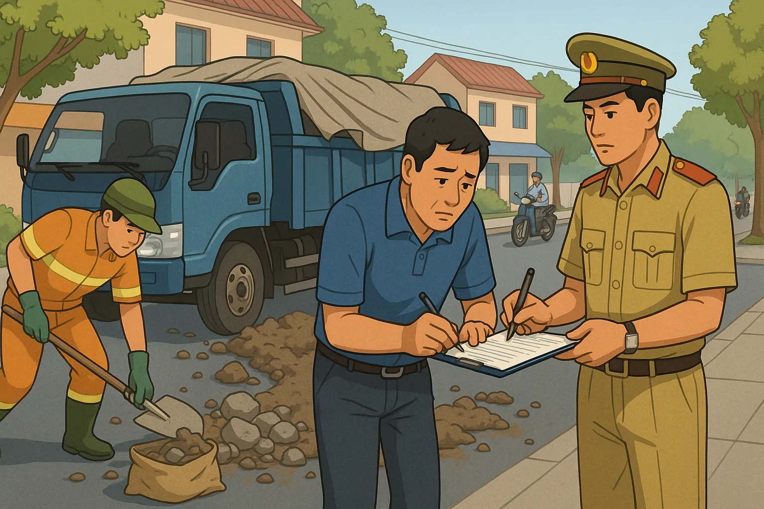 Xe chở vật liệu làm rơi vãi ra đường bị xử phạt thế nào?