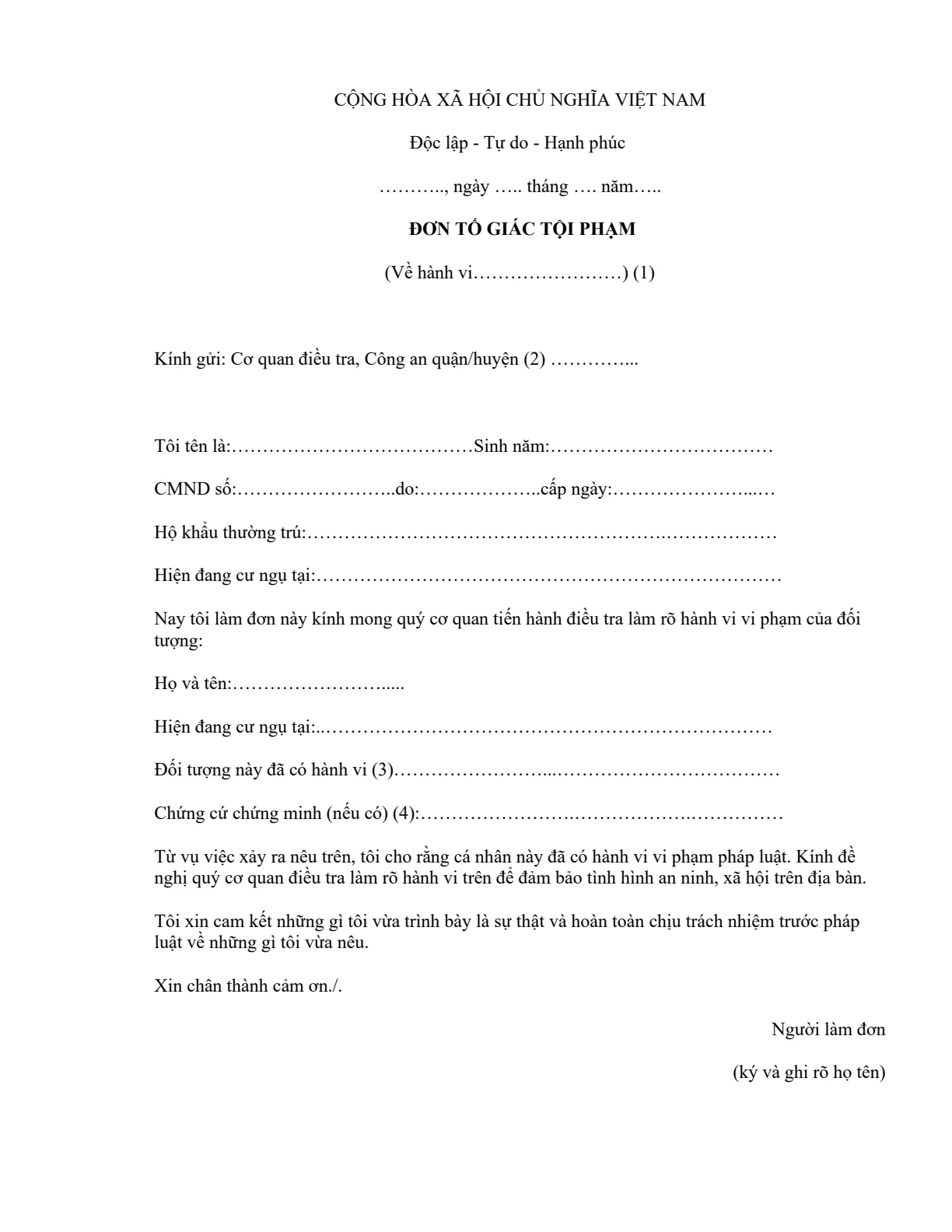 Cách viết đơn tố cáo hành vi đe dọa người khác thế nào?