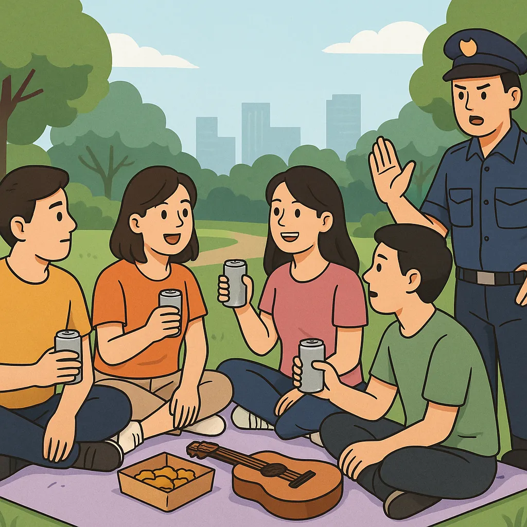 tình huống giả định Có được đem rượu bia vào công viên để tụ tập ăn uống không?