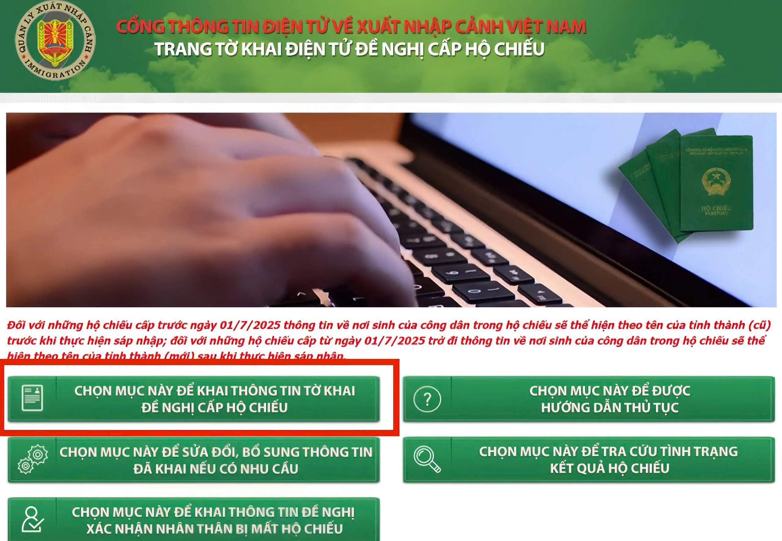 bước 2 Hướng dẫn làm hộ chiếu qua Cổng thông tin về xuất nhập cảnh