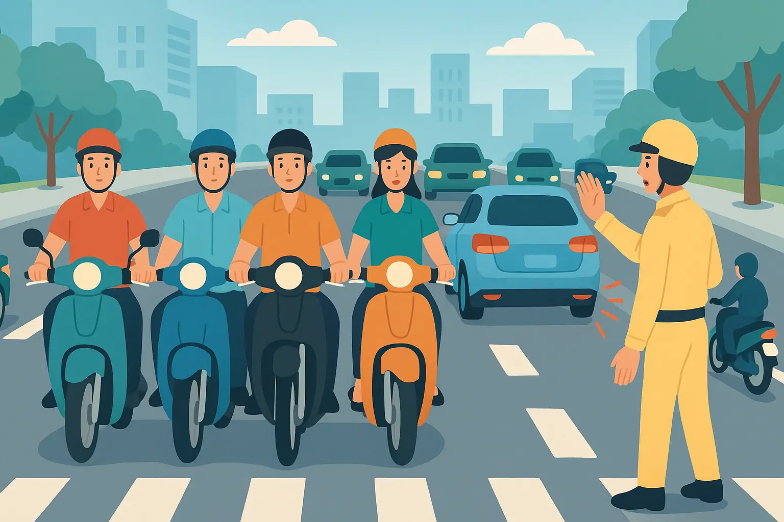 Dàn hàng ngang khi điều khiển xe gắn máy bị xử phạt như thế nào?