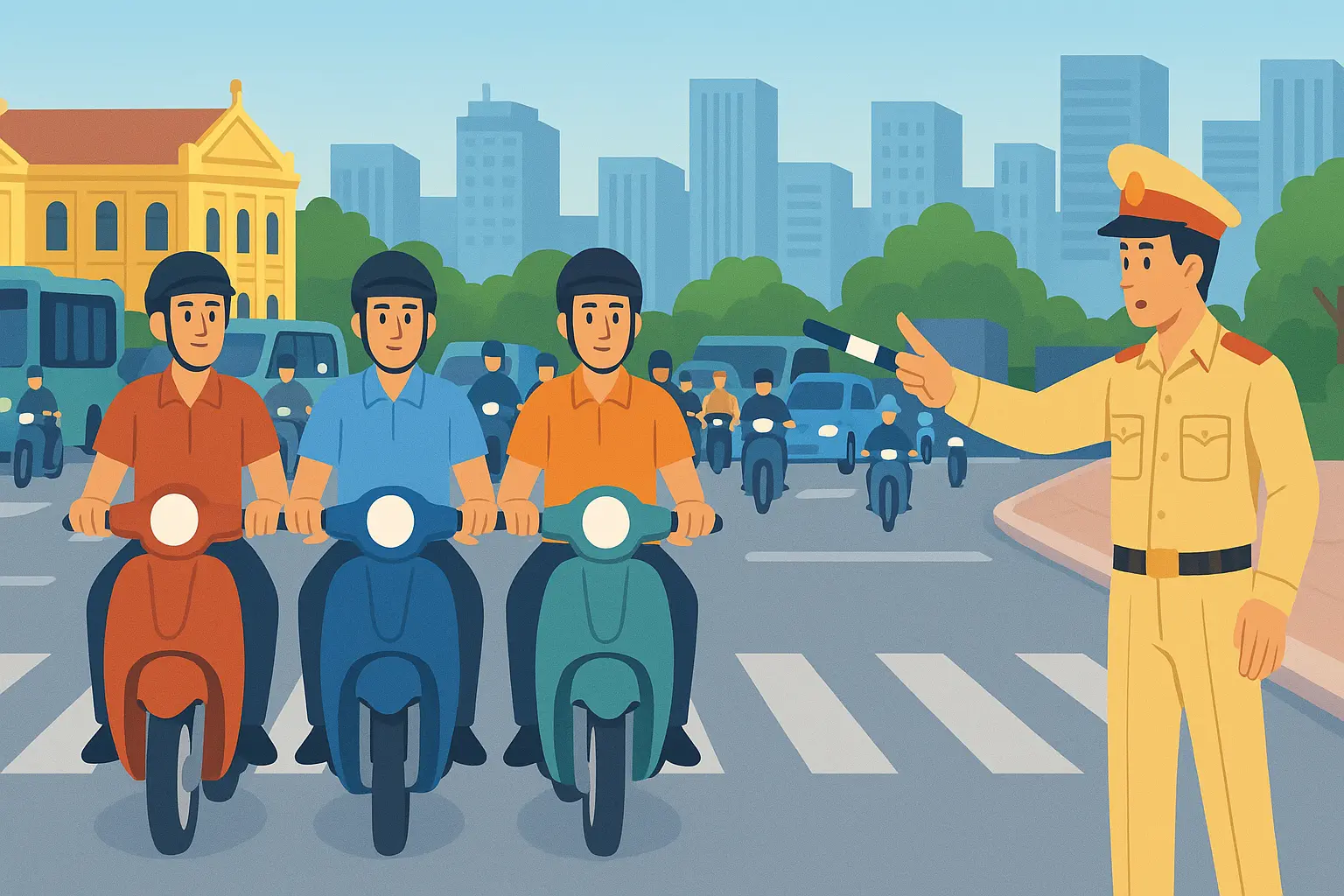 Dàn hàng ngang khi điều khiển xe gắn máy bị xử phạt như thế nào?