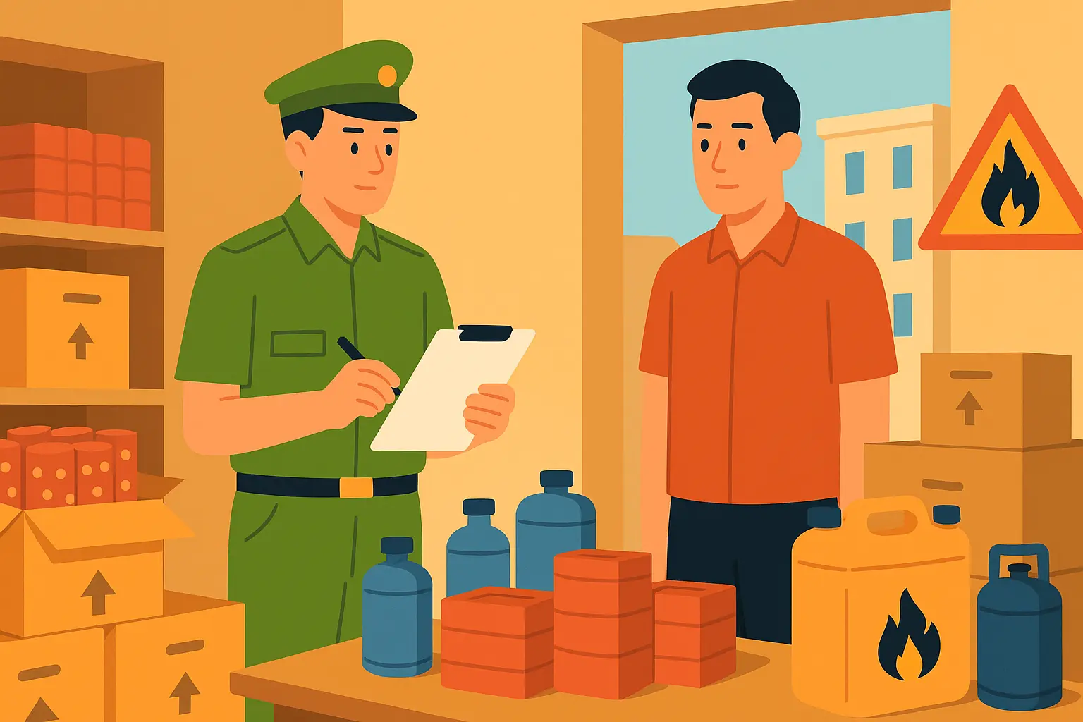 Tàng trữ pháo nổ và bình gas mini trong kho hàng tại TP. Hồ Chí Minh