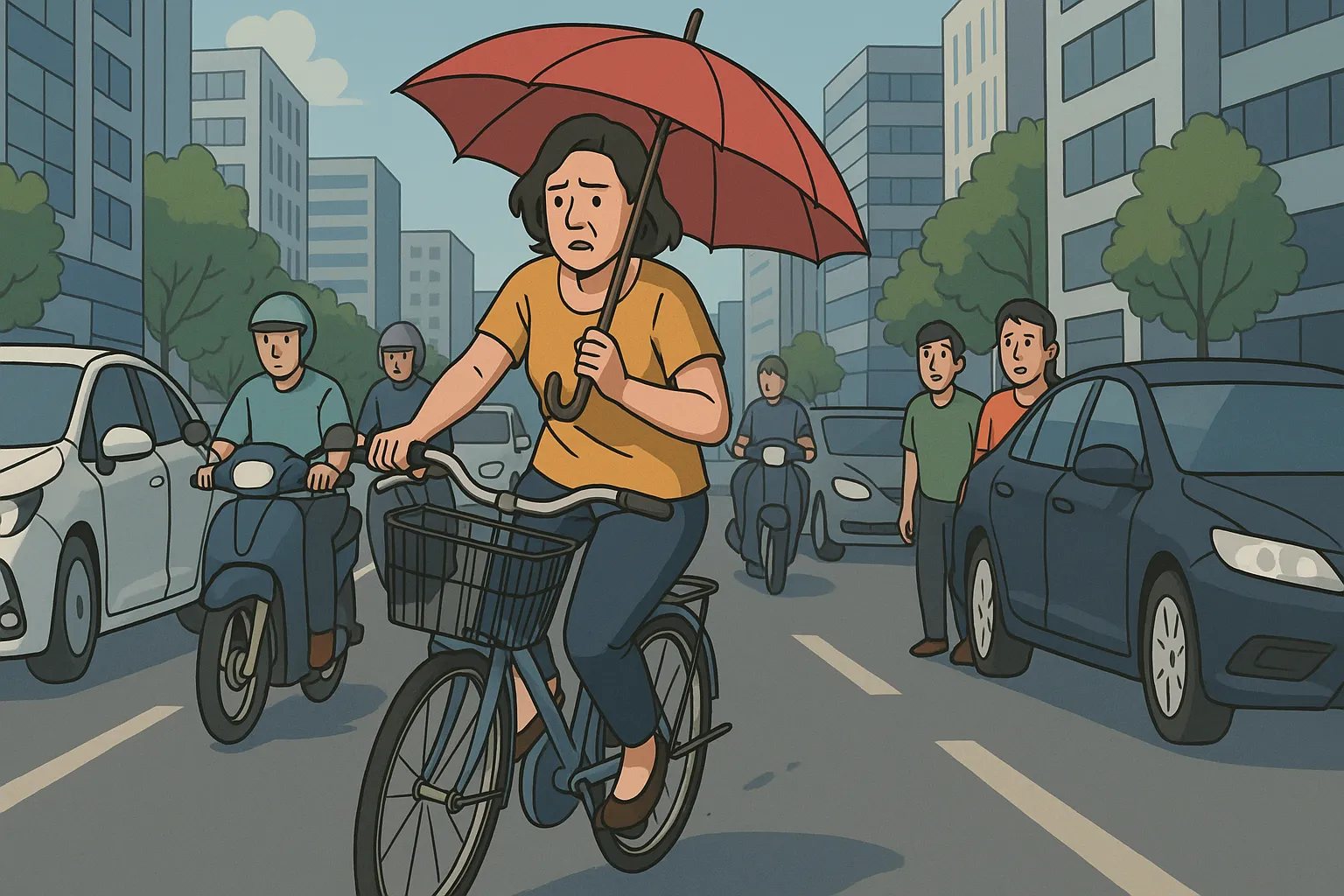 Người điều khiển xe đạp vừa cầm ô vừa chạy có bị phạt không?