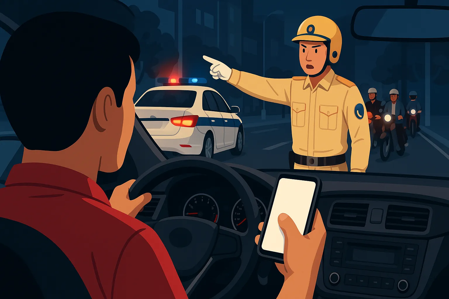 Tình huống giả định - Cầm điện thoại khi điều khiển xe ô tô nhưng không sử dụng có bị phạt không?