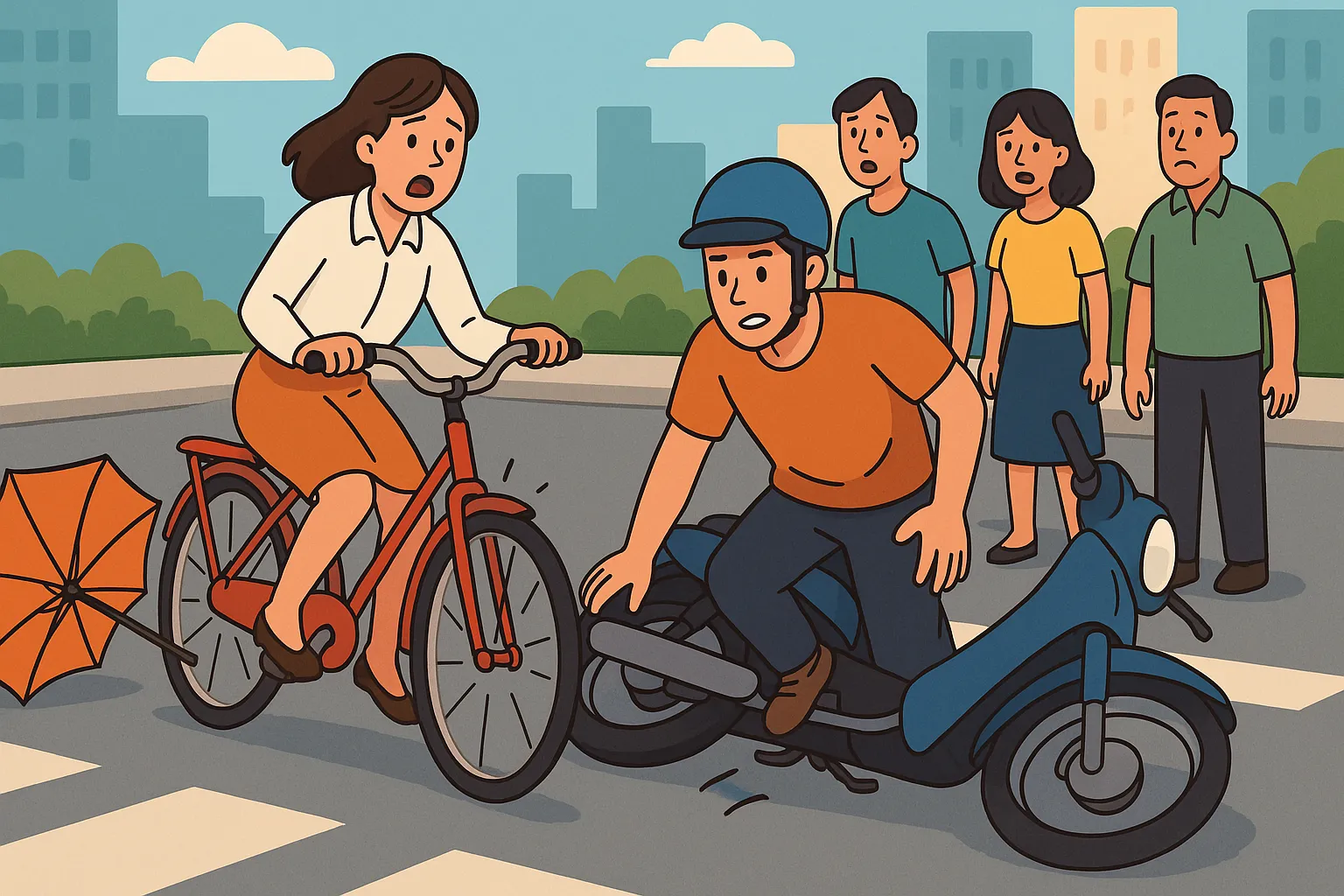 Người điều khiển xe đạp vừa cầm ô vừa chạy có bị phạt không?