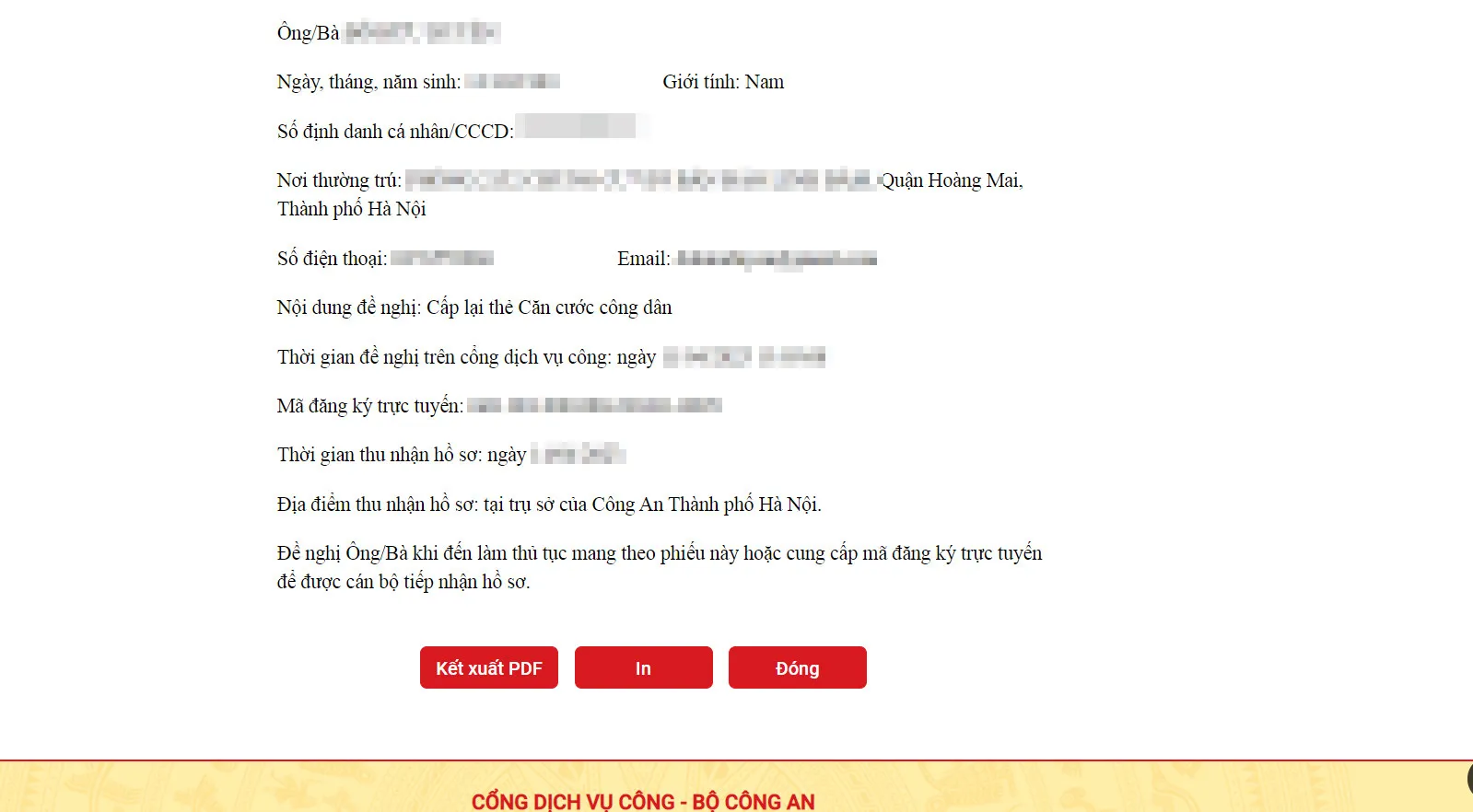 Nhận giấy hẹn trả thẻ