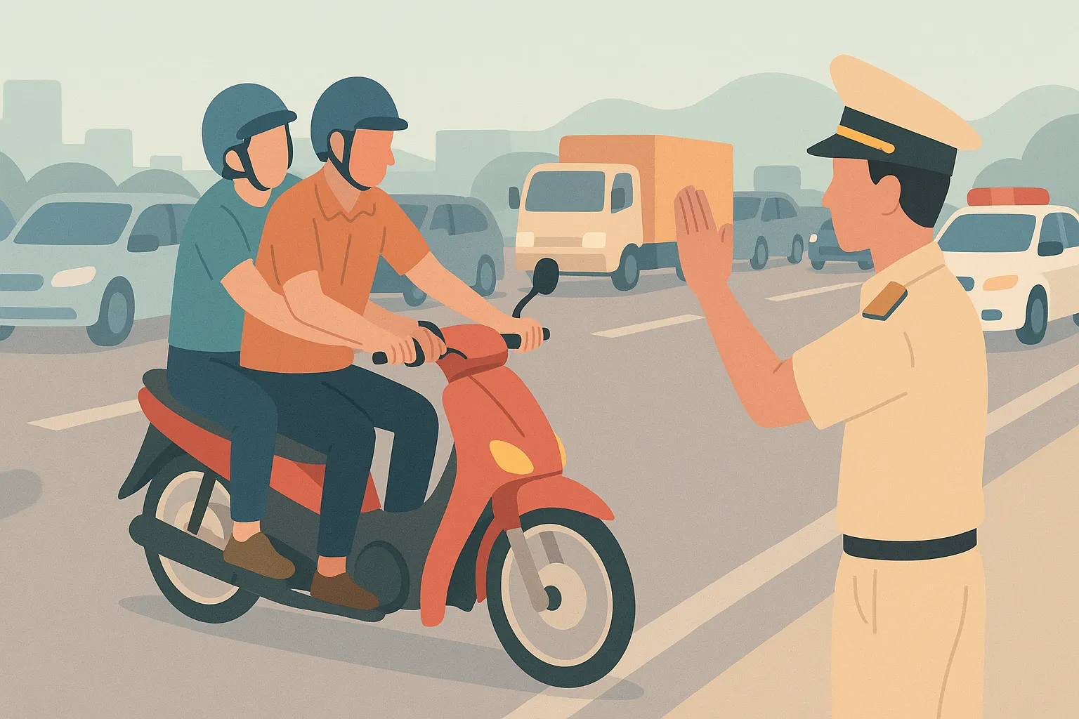 Ngồi phía sau vòng tay qua người phía trước để điều khiển xe máy bị xử phạt như thế nào?