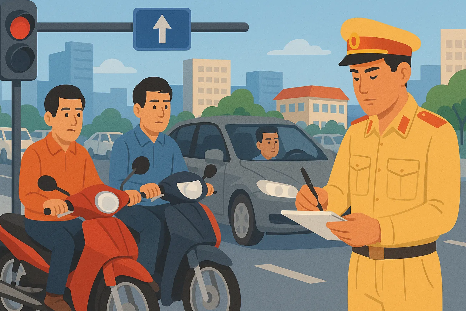 Mức phạt tiền đối với ô tô và xe máy khi rẽ phải lúc đèn đỏ là bao nhiêu?