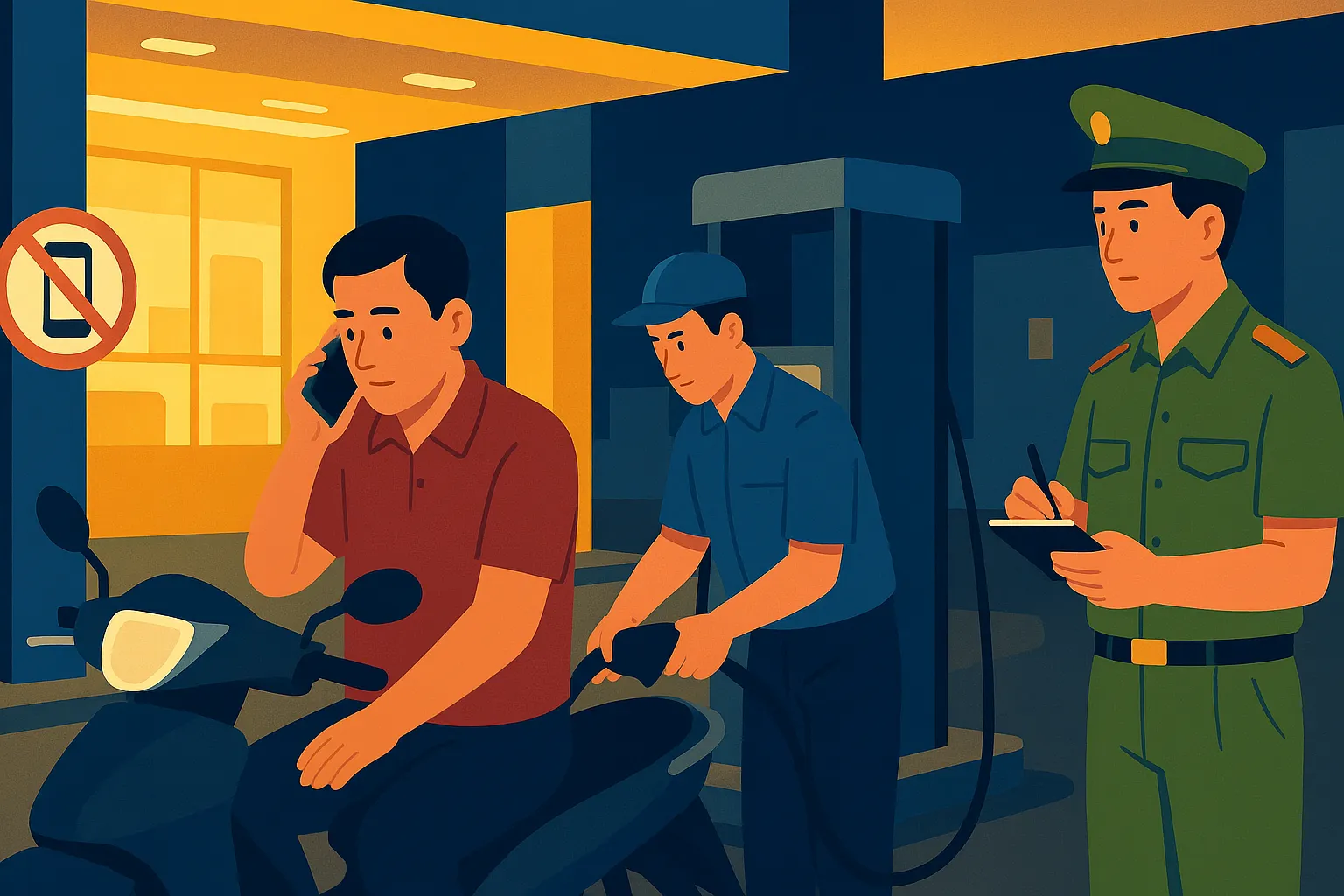 Có được sử dụng điện thoại trong cửa hàng xăng dầu không?