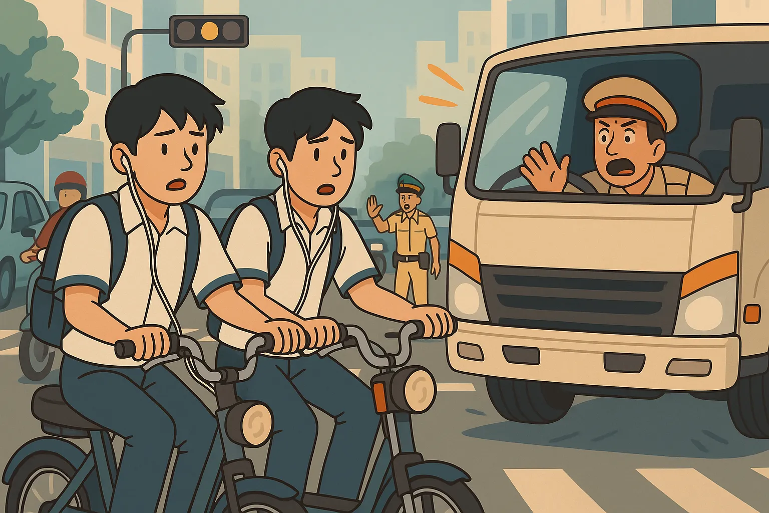 Tình huống giả định - Người chạy xe đạp điện bị cấm làm những gì?