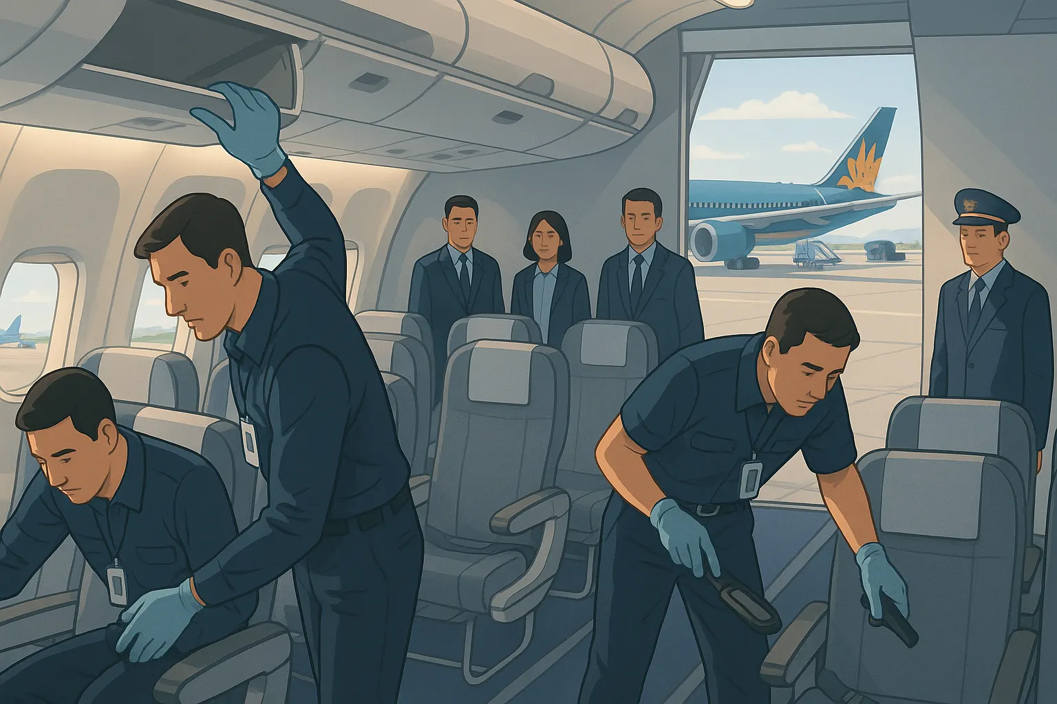 Ai có trách nhiệm kiểm tra an ninh hàng không tàu bay trước chuyến bay?