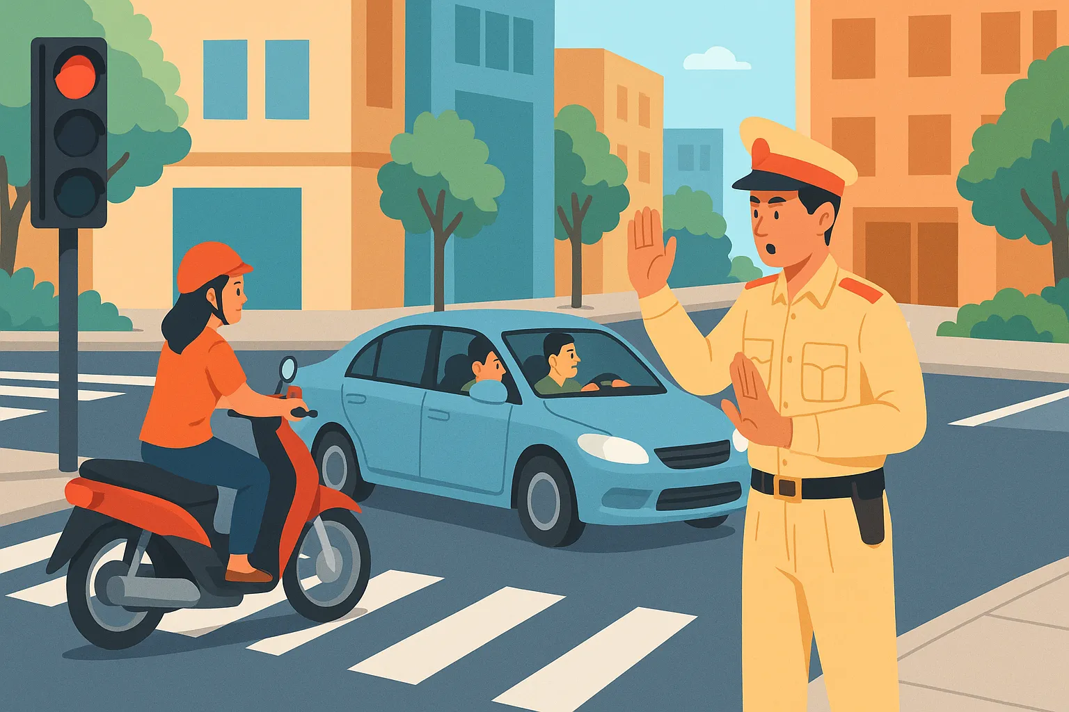 Mức phạt tiền đối với ô tô và xe máy khi rẽ phải lúc đèn đỏ là bao nhiêu?