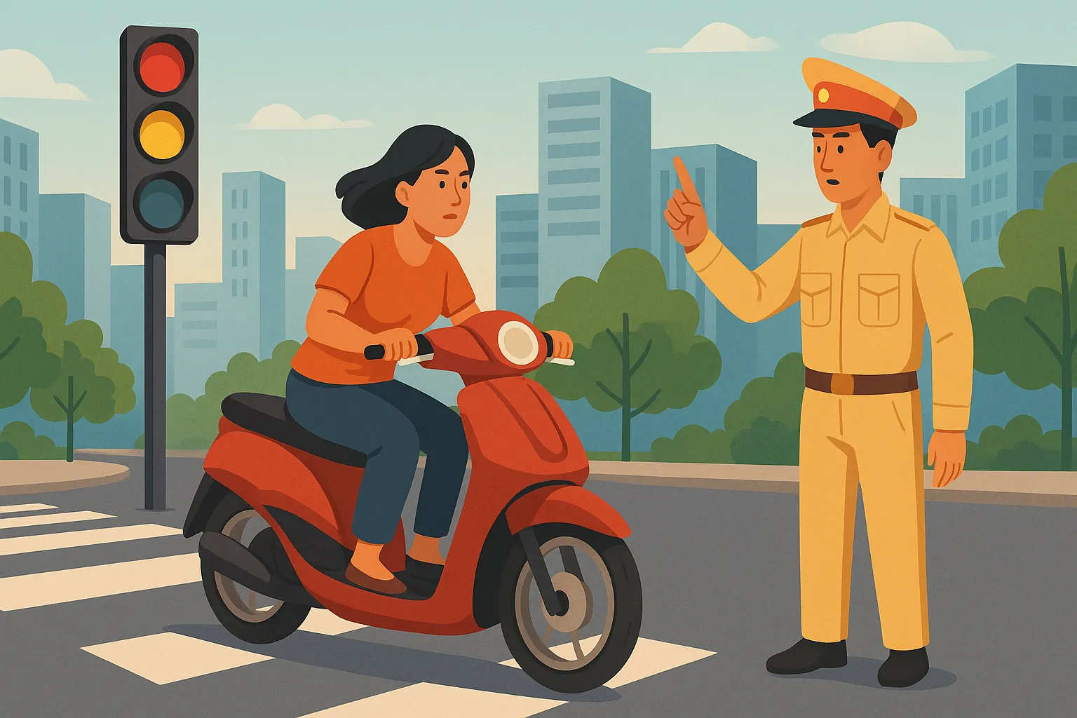 Mức phạt vượt đèn vàng đối với xe máy là bao nhiêu?