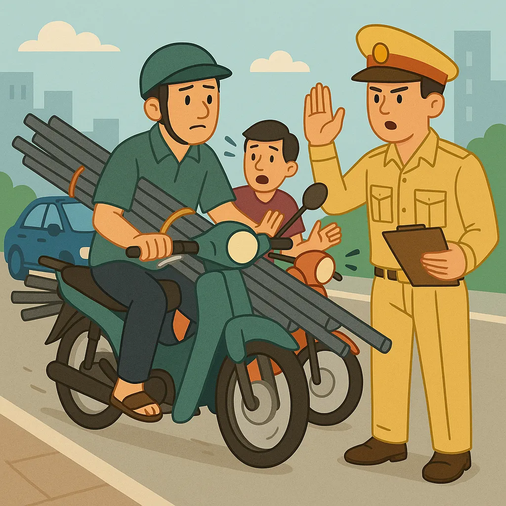 Xe máy chở sắt thép gây cản trở giao thông bị xử phạt bao nhiêu?