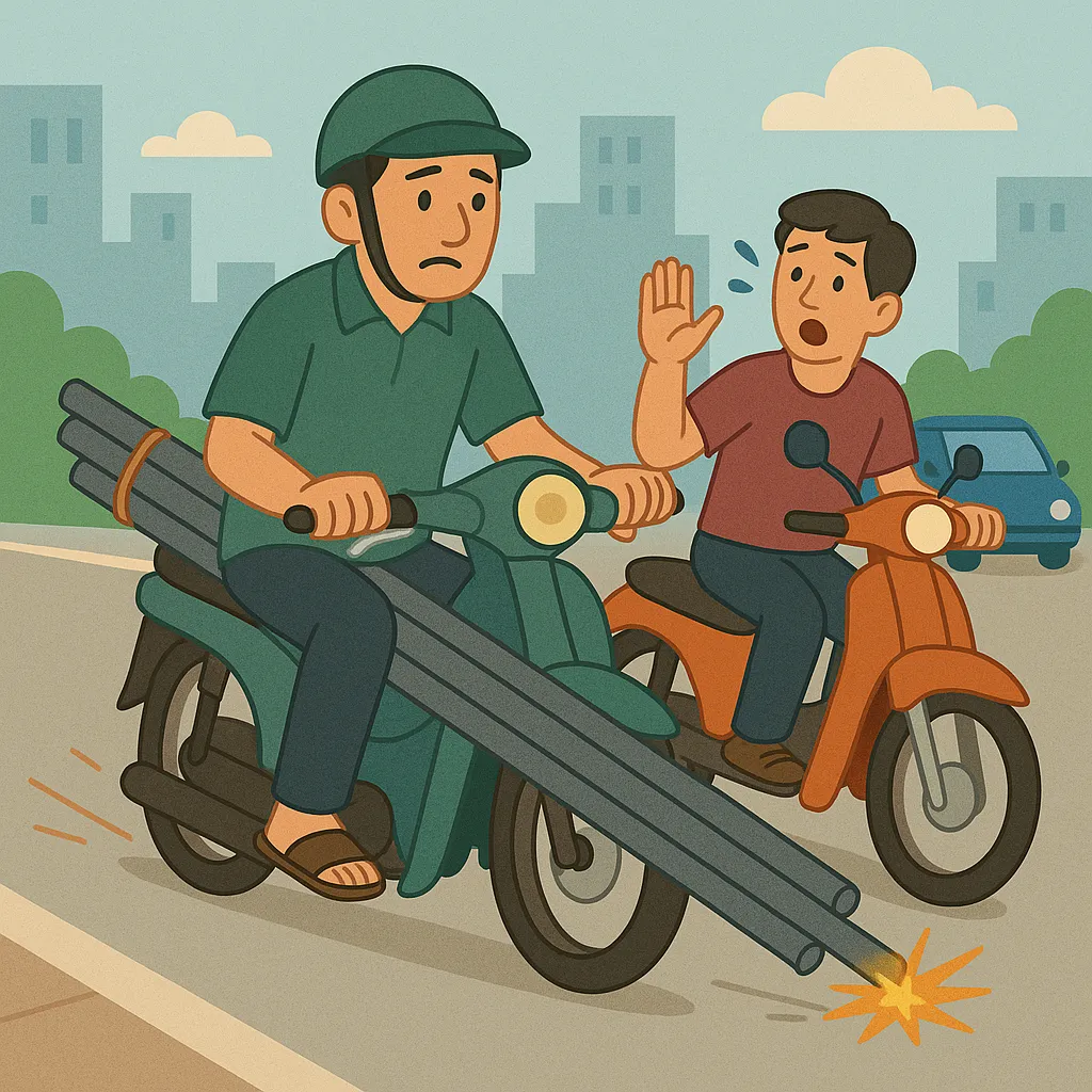 Xe máy chở sắt thép gây cản trở giao thông có vi phạm pháp luật không?