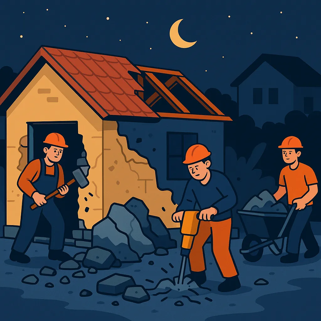 Việc phá dỡ nhà ở nằm trong khu dân cư phải được thực hiện ngoài khung giờ nào?