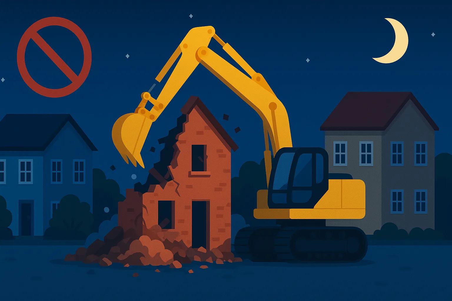 Việc phá dỡ nhà ở nằm trong khu dân cư phải được thực hiện ngoài khung giờ nào?